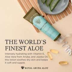 Aruba Aloe Special Care Lotion ingredients graphic emphasizes aloe vera and antioxidants
