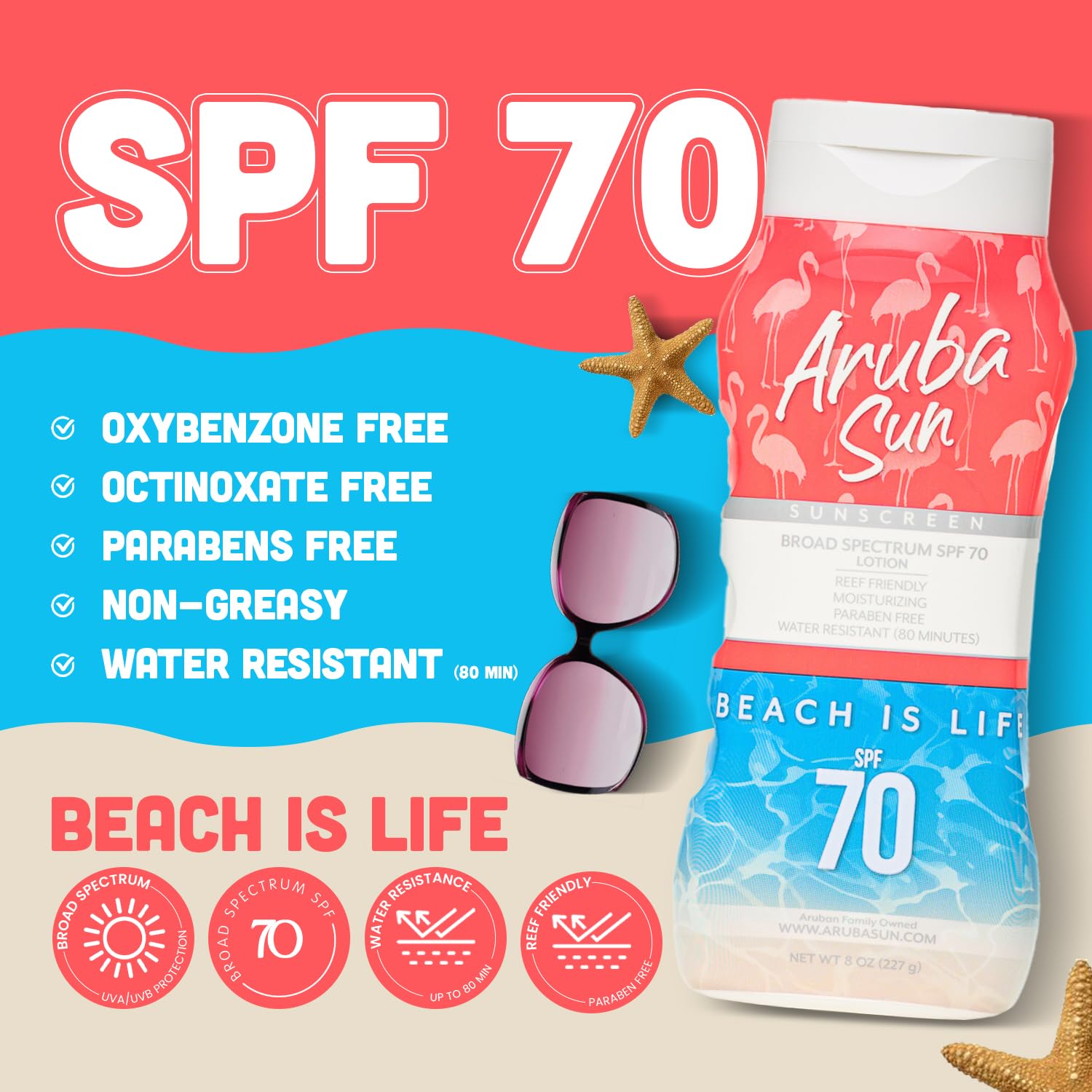 ARUBA SUN daily-use sunscreen for beach, pool, and urban sun exposure.