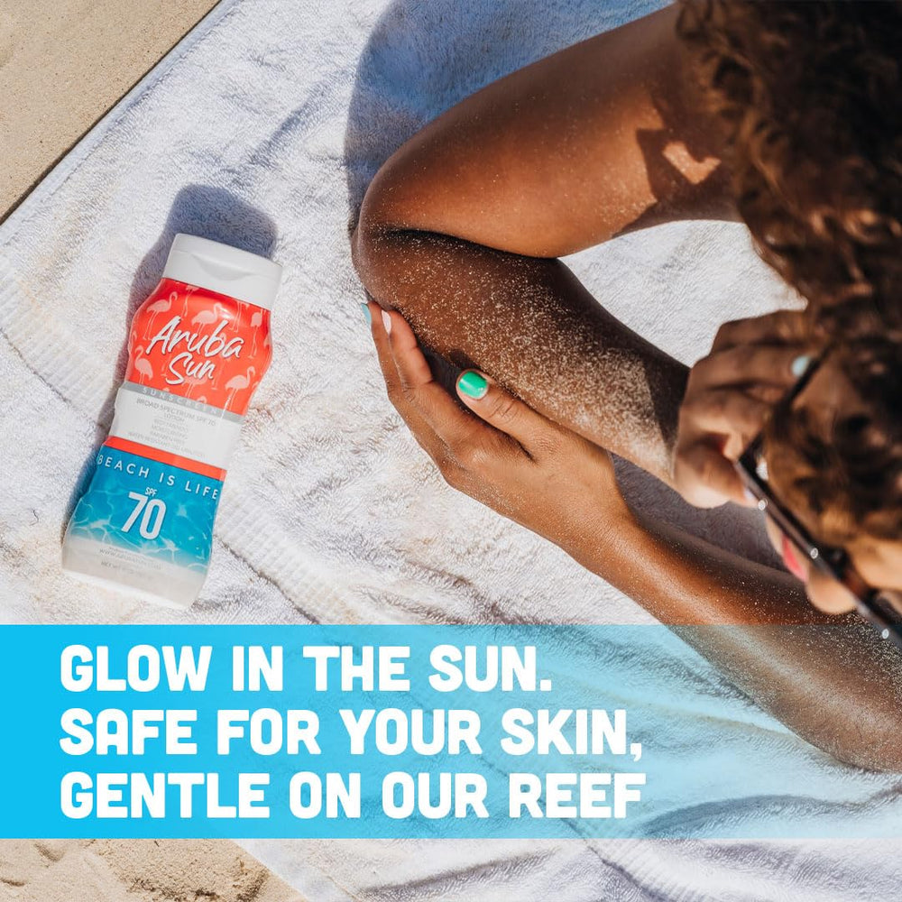 ARUBA SUN dermatologist-approved label signaling hypoallergenic skincare.