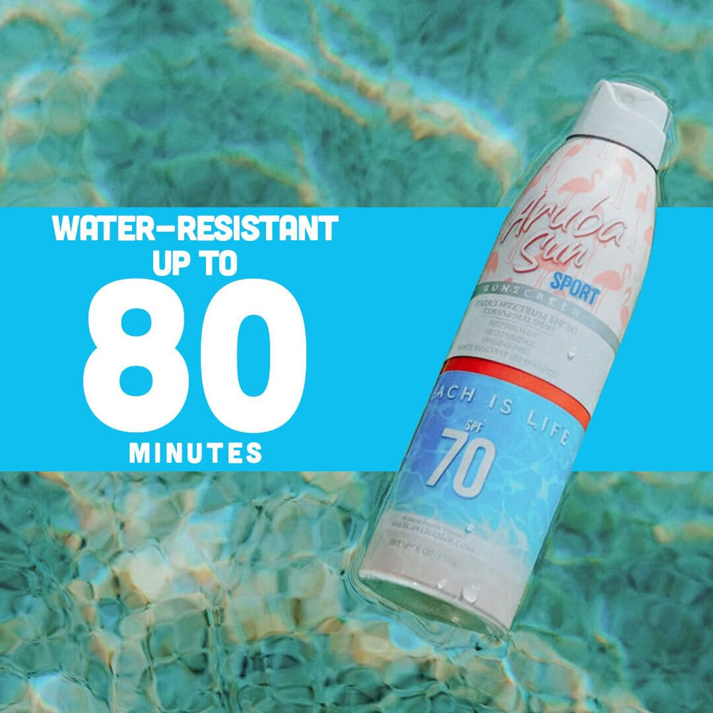 Aruba Sun SPF70 bottle with tropical scent for outdoor days.