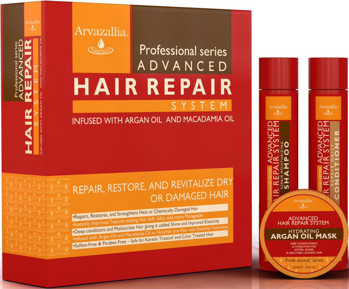 Arvazallia Advanced Hair Repair Shampoo bottle, sulfate-free formula for damaged hair