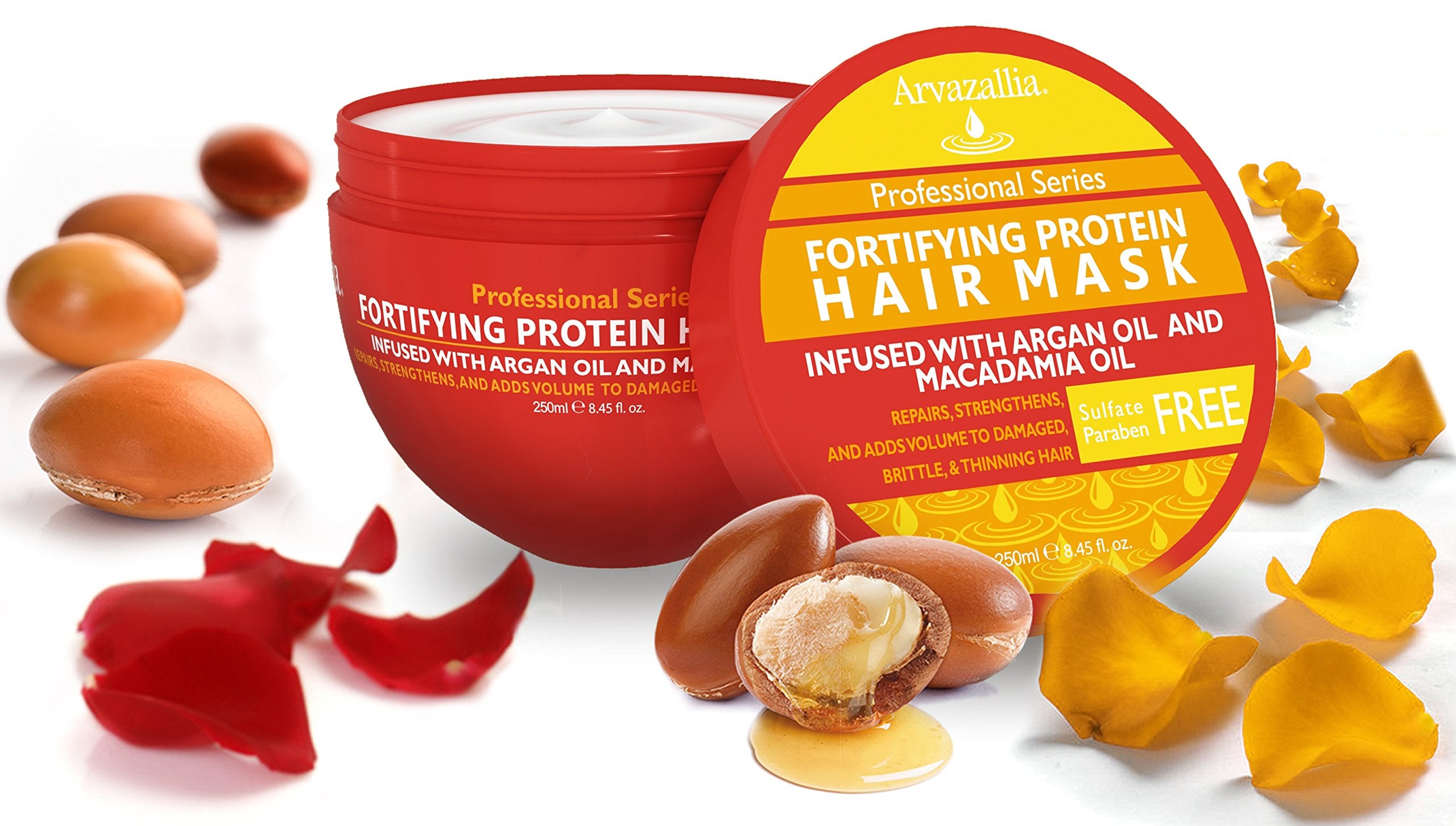 Arvazallia Argan and Macadamia oil ingredients image emphasizes nourishing shine and detangling