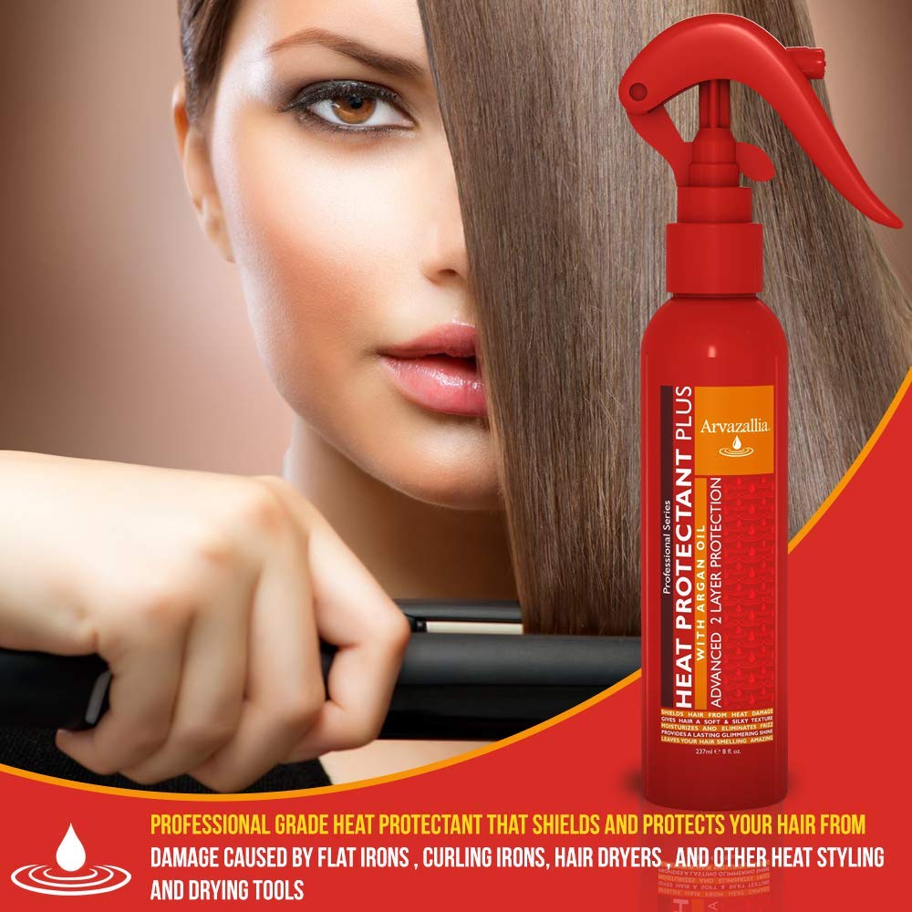 Arvazallia Heat Protectant Spray argan oil infusion nourishes hair during heat styling