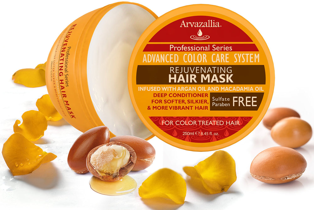 Arvazallia Rejuvenating Hair Mask application demonstrates smooth, manageable color-protected results.