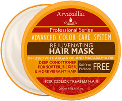 Arvazallia Rejuvenating Hair Mask bottle provides deep conditioning for color-treated hair.
