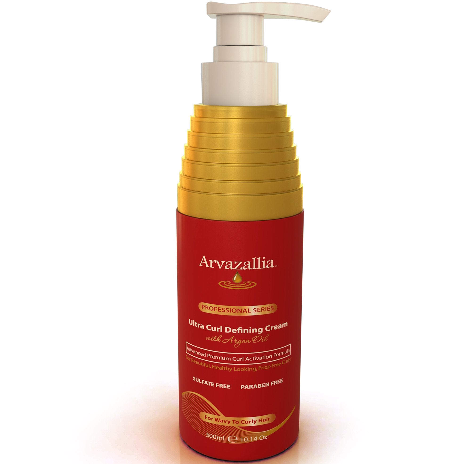 Arvazallia Ultra Curl Cream bottle pour shows easy application and enhanced curl definition.