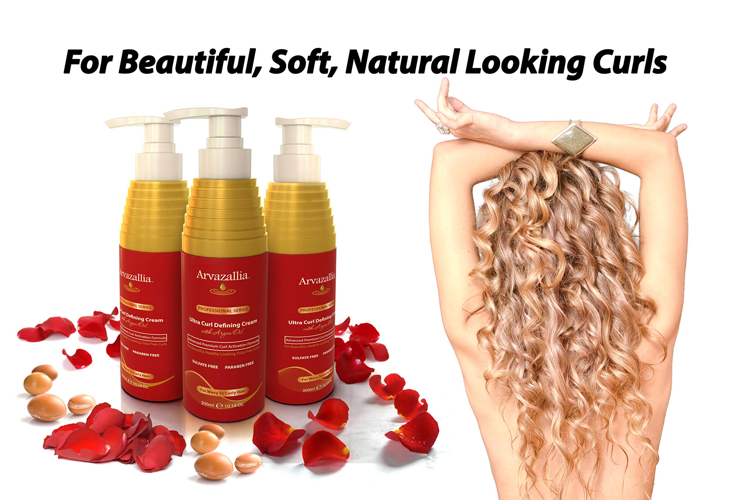 Arvazallia Ultra Curl Cream packaging on shelf emphasizing all-in-one formulation.