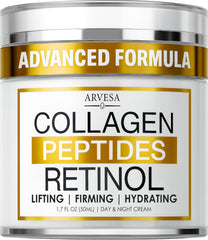 Arvesa Retinol Cream bottle label highlights anti-aging benefits for smoother skin daily