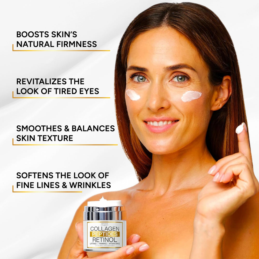 Arvesa Retinol Cream texture swatch shows creamy finish for hydrated, firmer skin