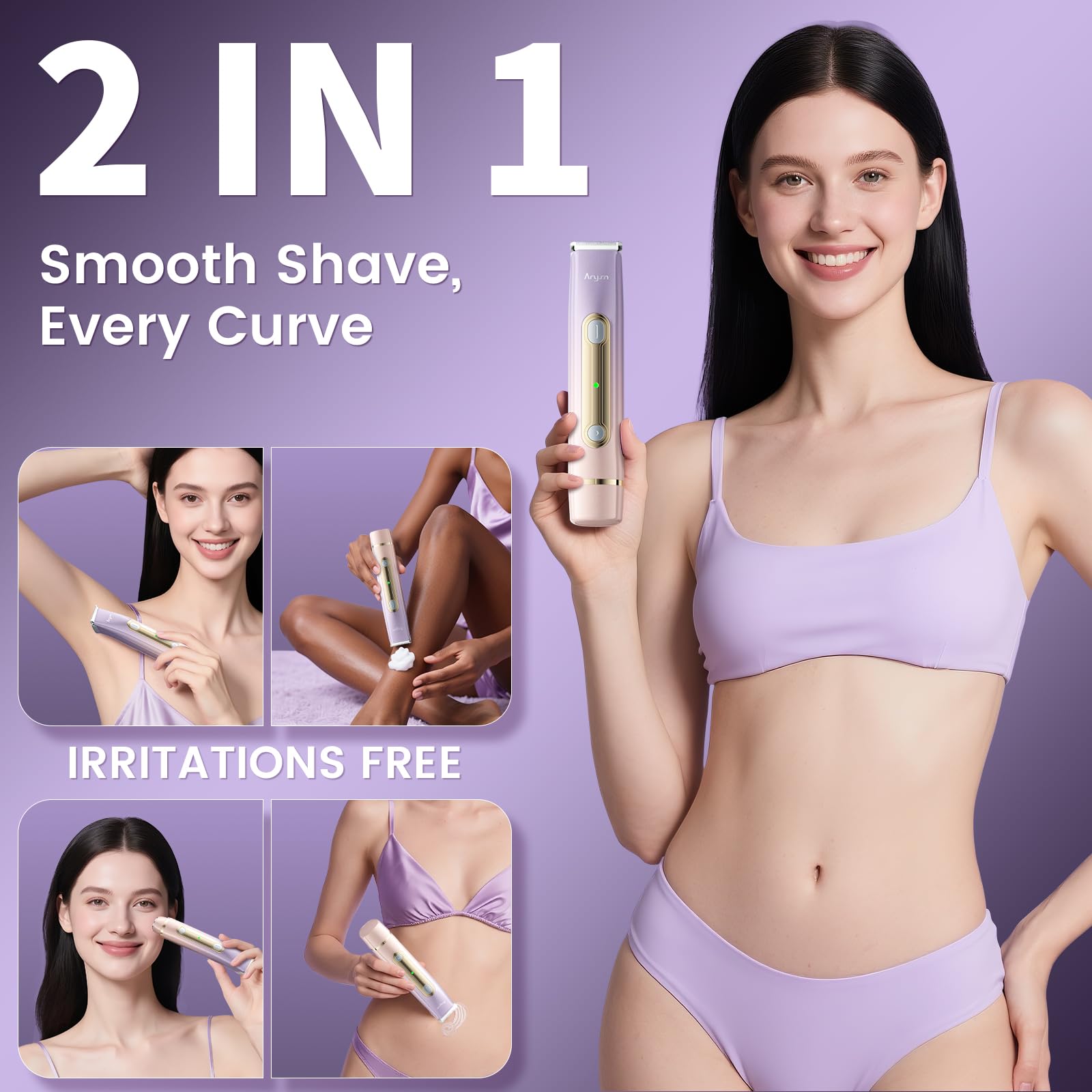 Arysn Bikini Trimmer elegant purple design enhances daily grooming routine.