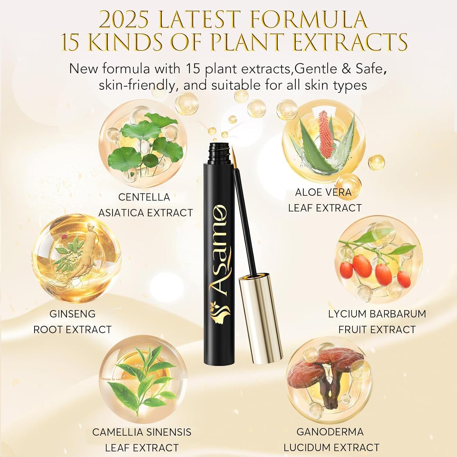 ASAMO lash serum golden bottle image emphasizing luxurious lash care routine