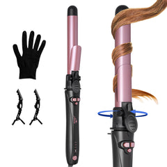 Asani 1-inch rotating curling iron clip closeup for secure grip and smooth waves.