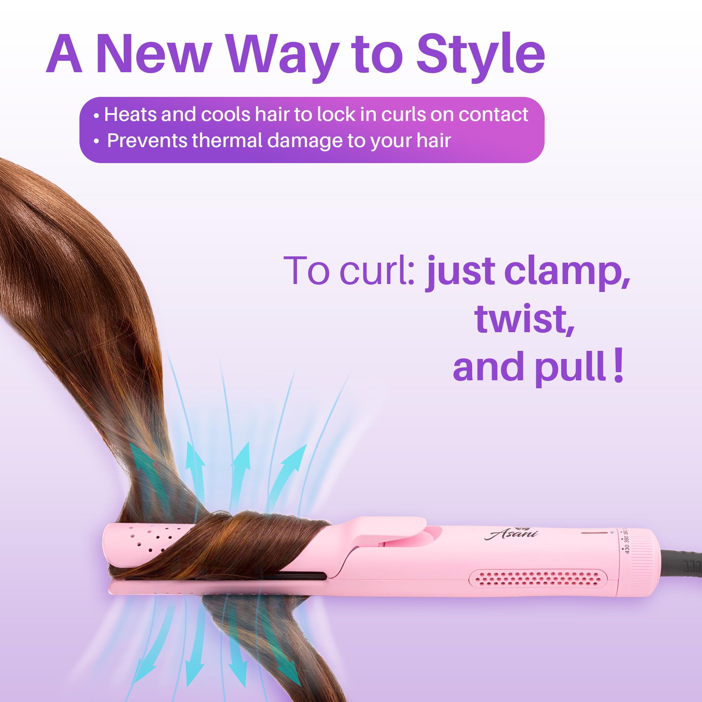 Asani 360° Airflow Styler pink cooling fan action speeds setting