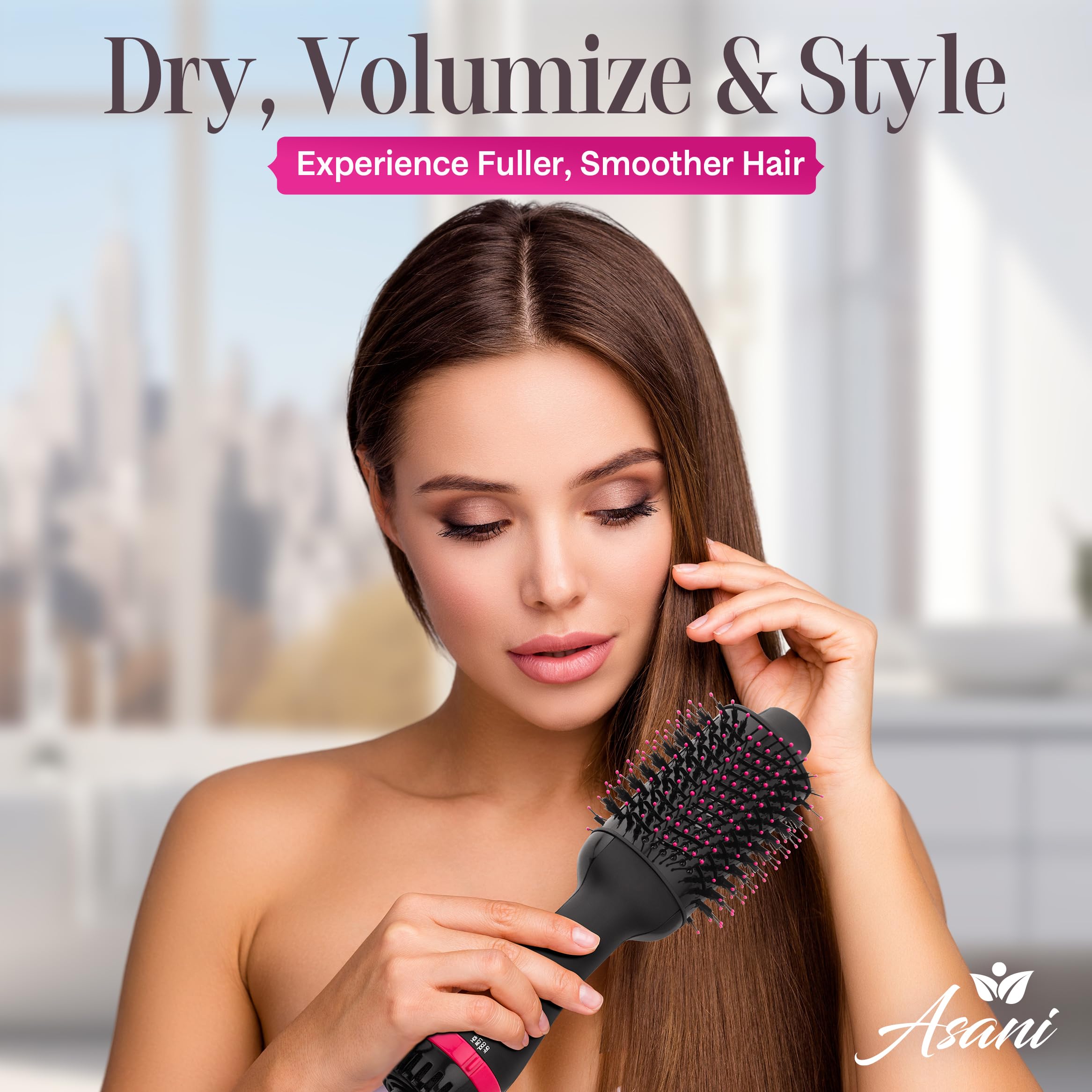 Asani hair dryer brush-3-heat-settings enables customizable styling for all hair types.