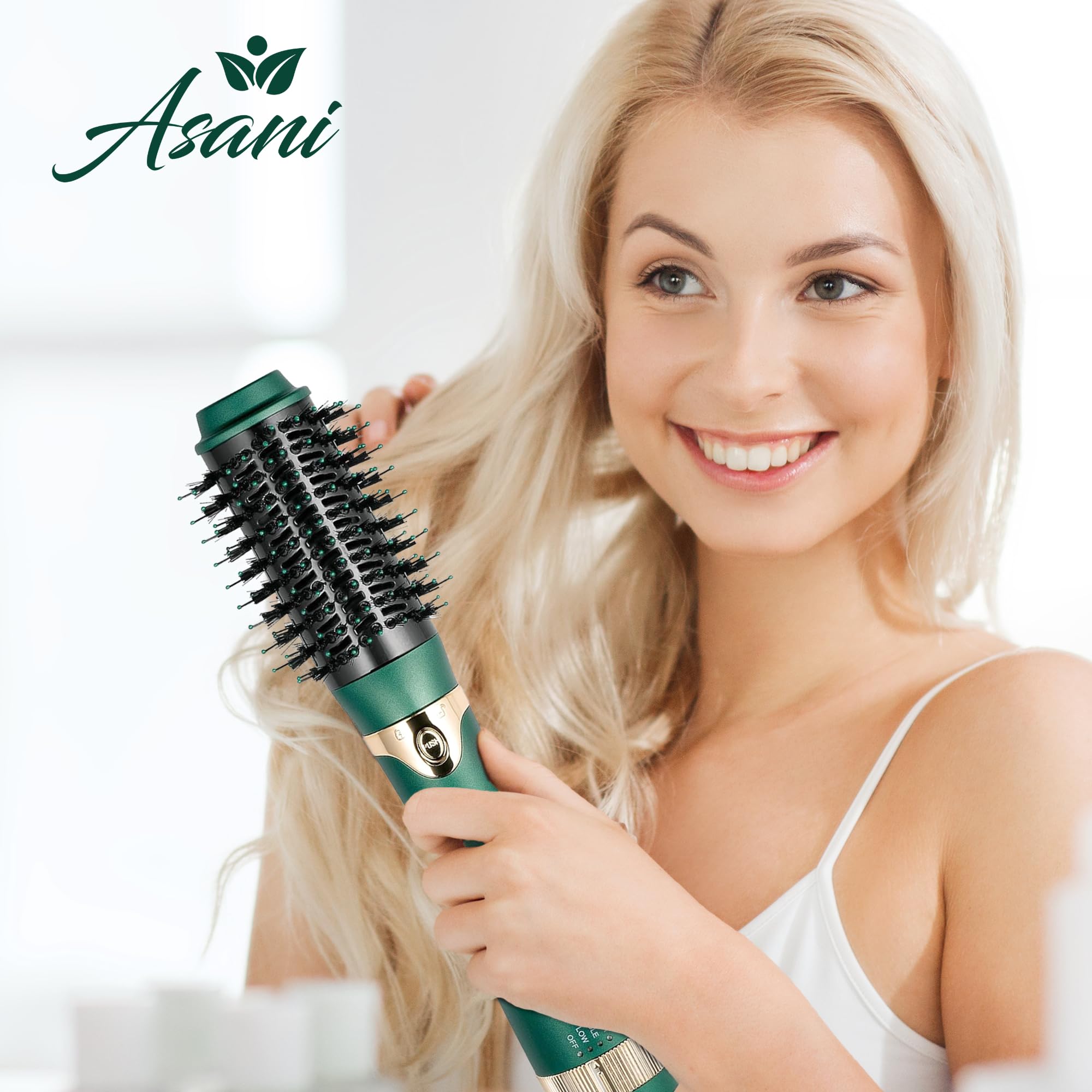 Asani hot air brush ergonomic handle for comfortable styling sessions.