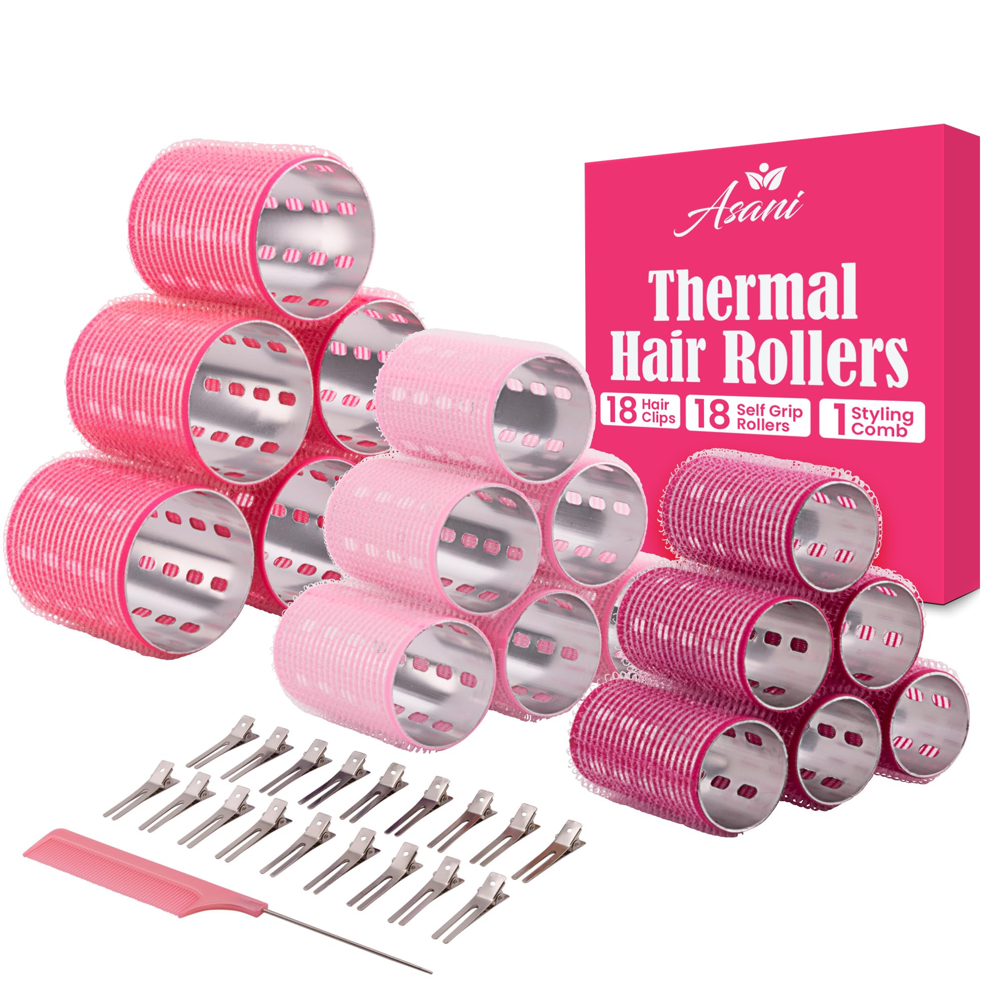 Asani rodillos térmicos 37 piezas para crear rizos duraderos y con volumen.