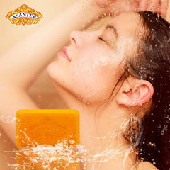 ASANTEE Papaya Honey soap texture close-up with creamy surface