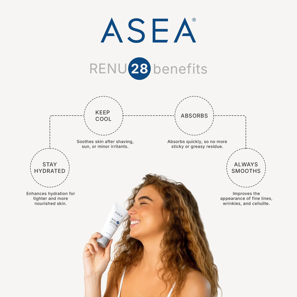 Asea RENU28 redox gel applied to the face for hydration and balanced skin tone.