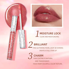 Aseawave lip gloss closeup highlights high shimmer pigments for luminous lips.