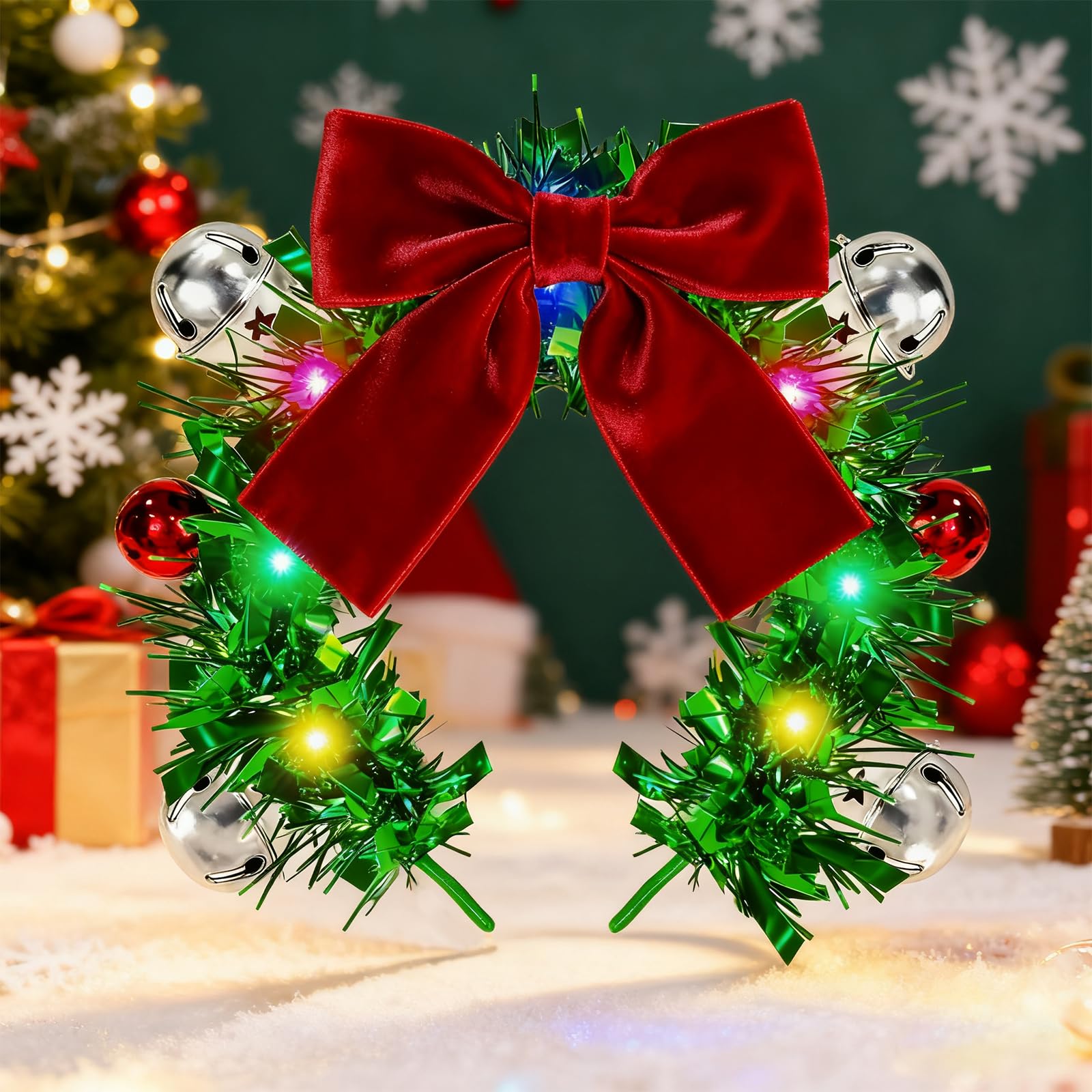 Asekonc Light Up Christmas Ball Headband features colorful LED lights for night events and selfies