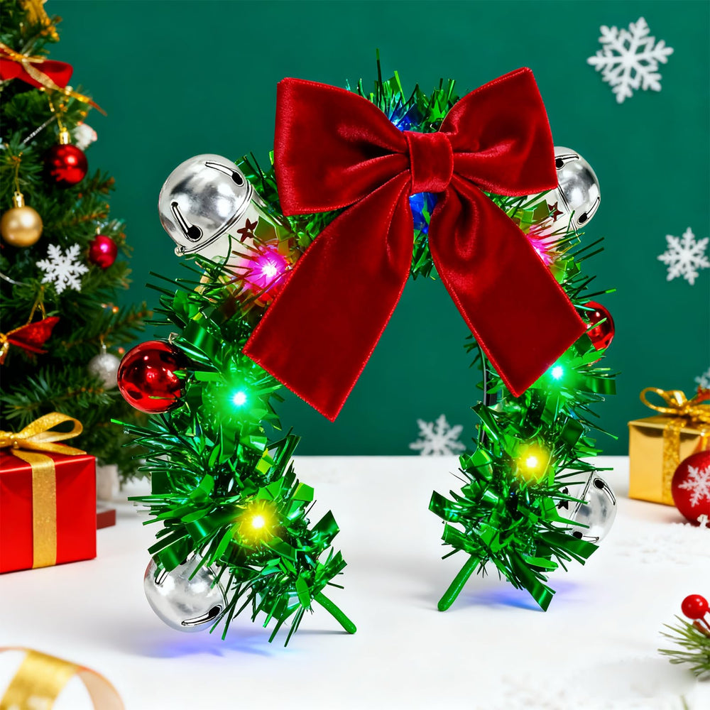 Asekonc Light Up Christmas Ball Headband showcases shiny bells for holiday party flair