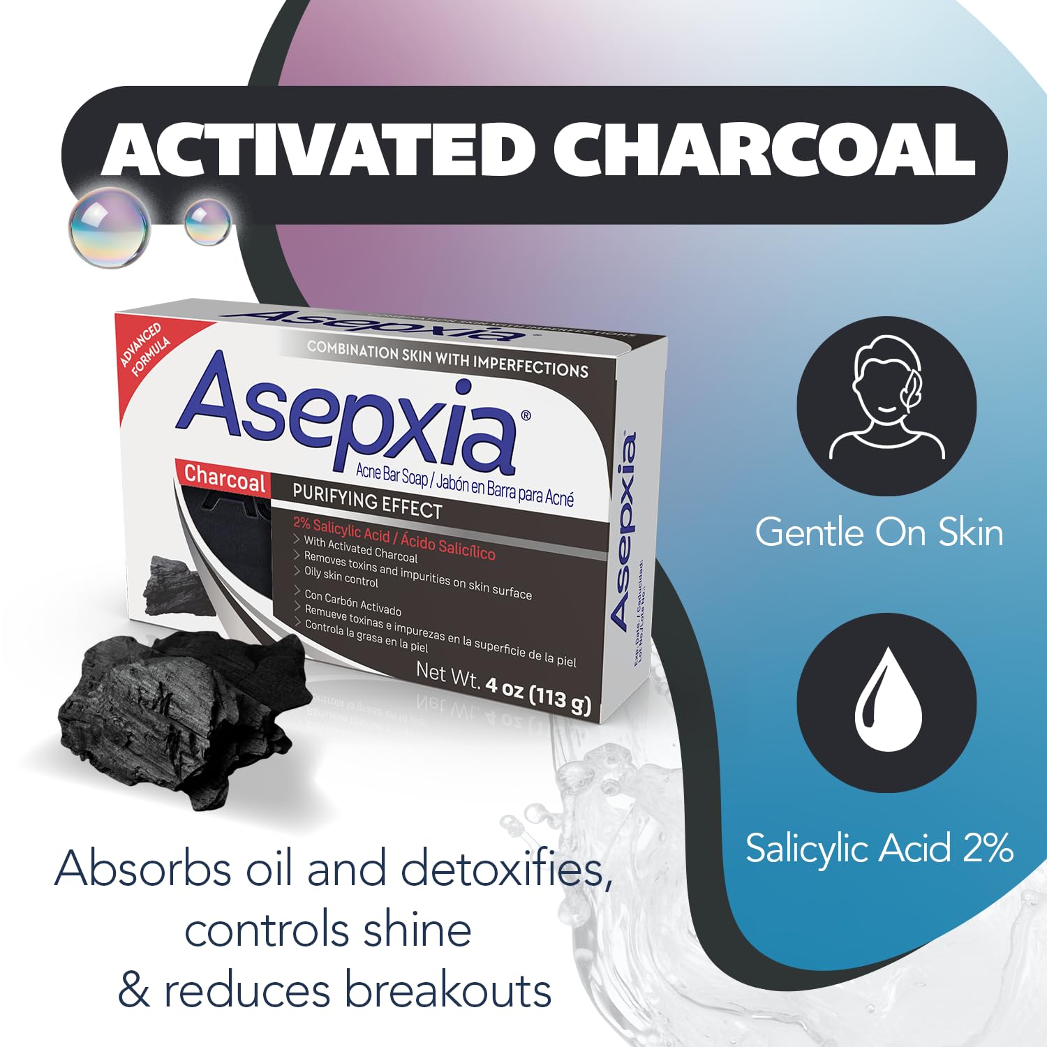 Asepxia bar soap pore-cleanse close-up highlights impurity removal for smoother skin.