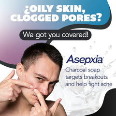 Asepxia bar soap lather close-up illustrating deep cleansing for clear pores.