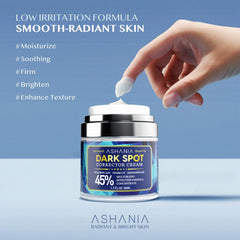 Ashania dark spot remover face application demonstrates targeted serum for even skin tone.