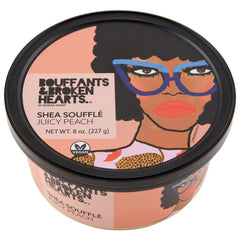 Ashanti Naturals scented whipped shea butter jar closeup showcasing juicy peach scent and rich hydration.