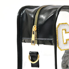 Ashpin Cheer Pins Bag chenille-letters-detail highlights white and gold plush letters and texture.