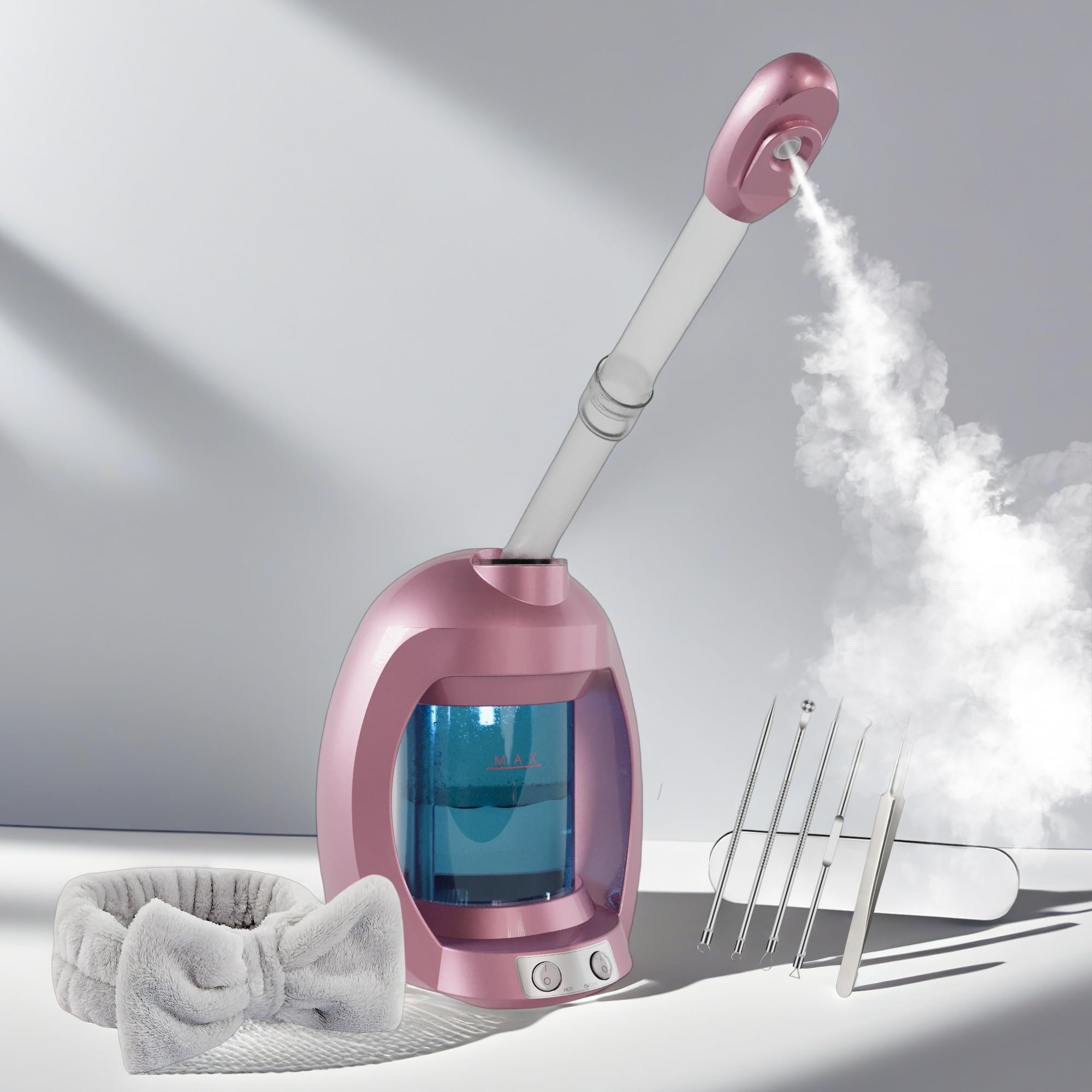 Asiakarn facial steamer: pink hair steamer for at-home spa cleansing.
