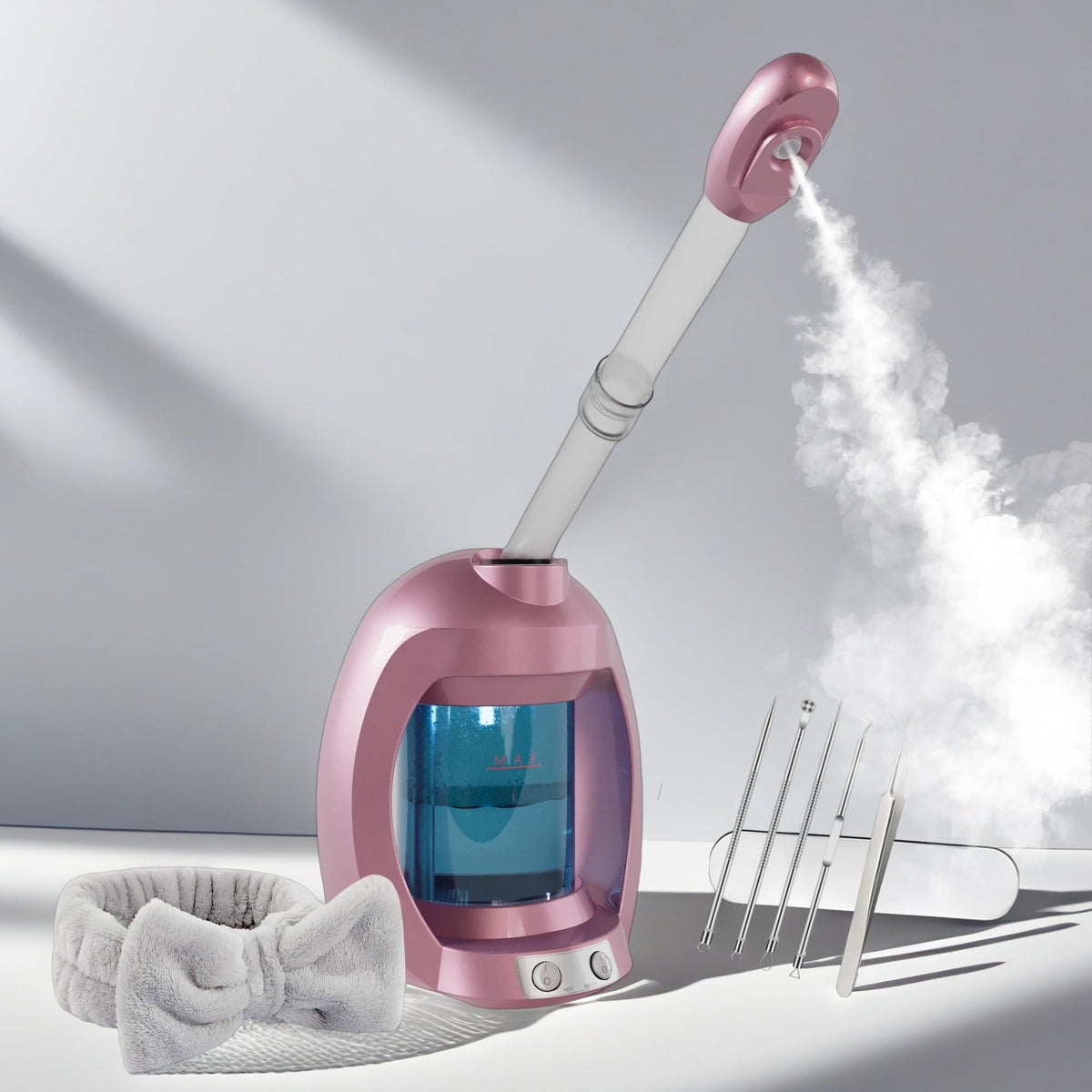 Asiakarn facial steamer: pink hair steamer for at-home spa cleansing.