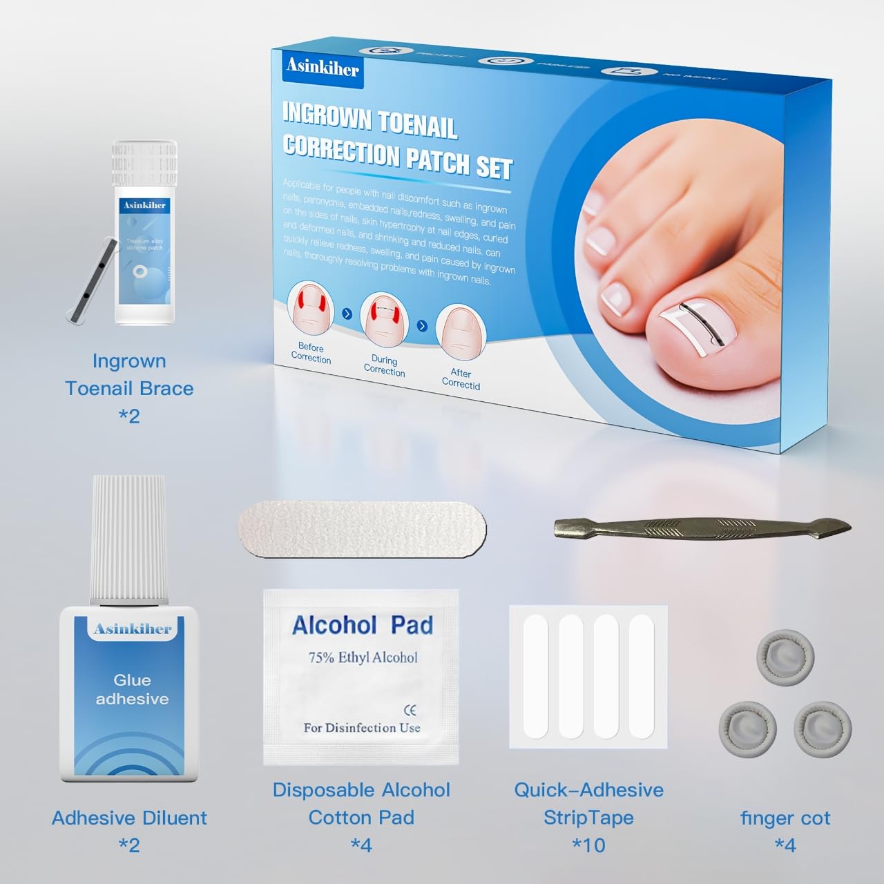 Asinkiher two-size kit accommodates small and large toes