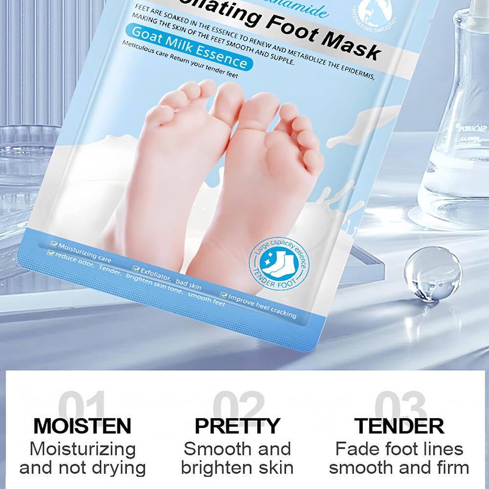ASMAYSA Foot Peel Mask on feet wearing socks demonstrating easy at-home use