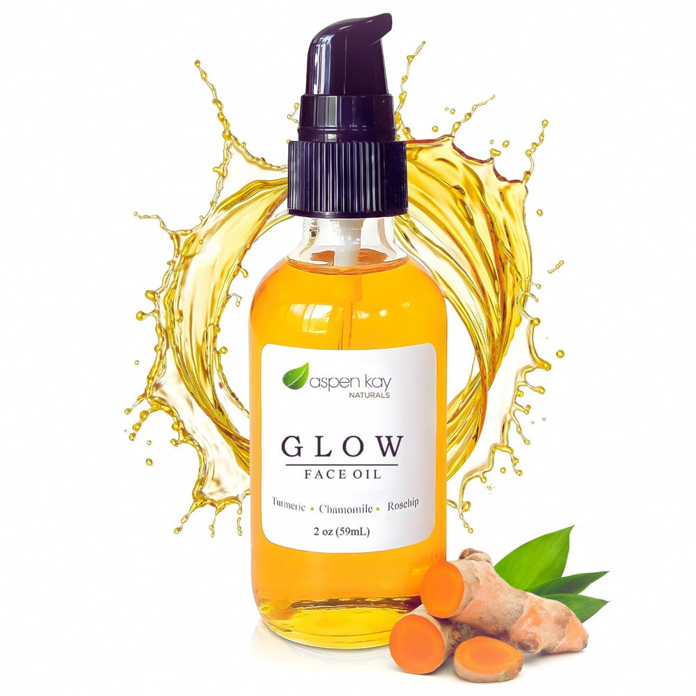 Aspen Kay Naturals Glow bottle close-up promoting radiant, nourished skin