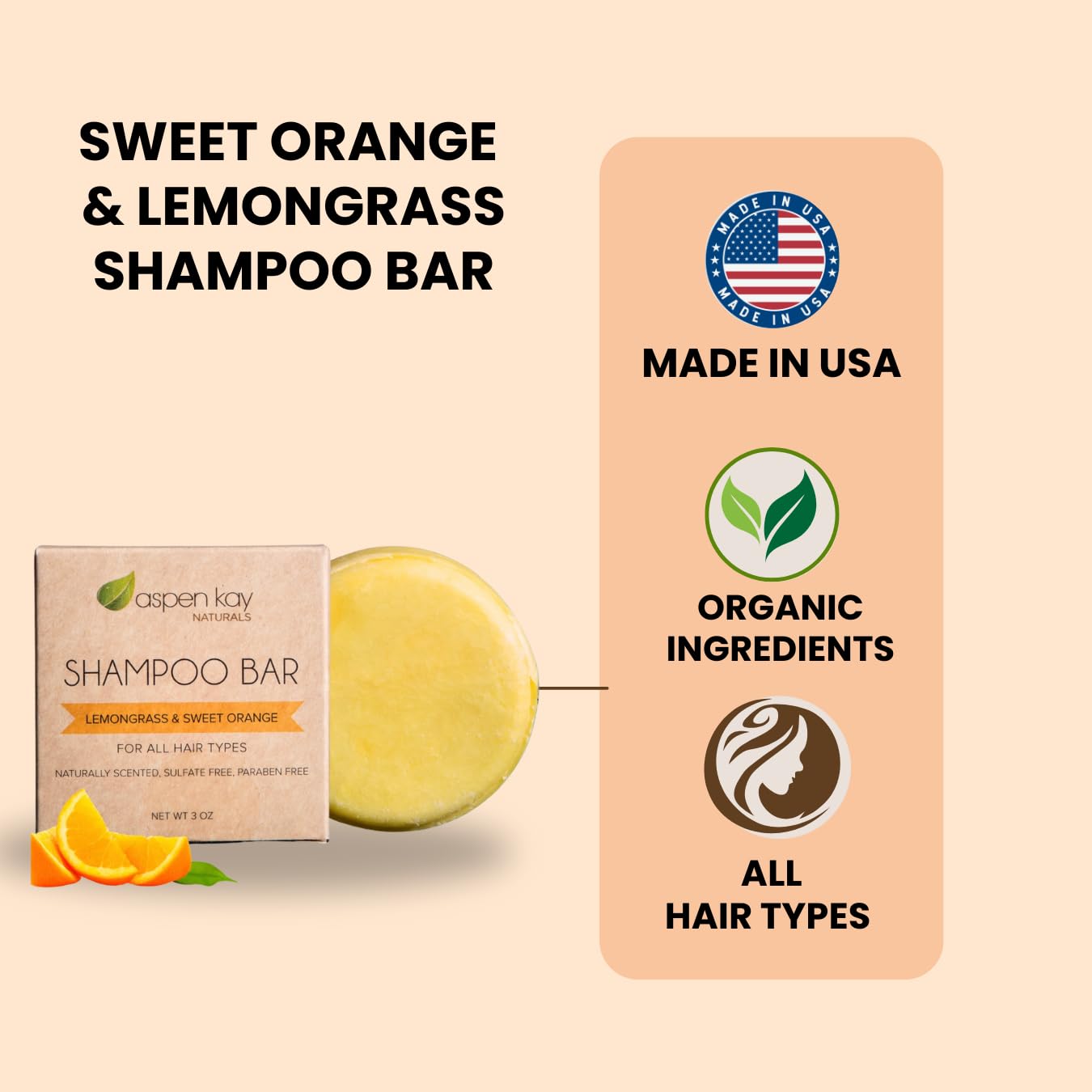 Aspen Kay Naturals Moroccan Argan Oil Shampoo Bar soap-free formula close-up for gentle cleansing.
