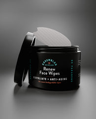 Assembled Renew Face Wipes close-up texture highlights gentle exfoliation for smoother skin.