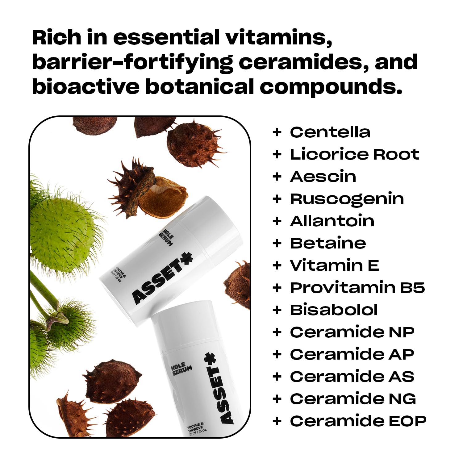 Asset Hole Serum fragrance-free label highlights its fragrance-free, skin-friendly formula.