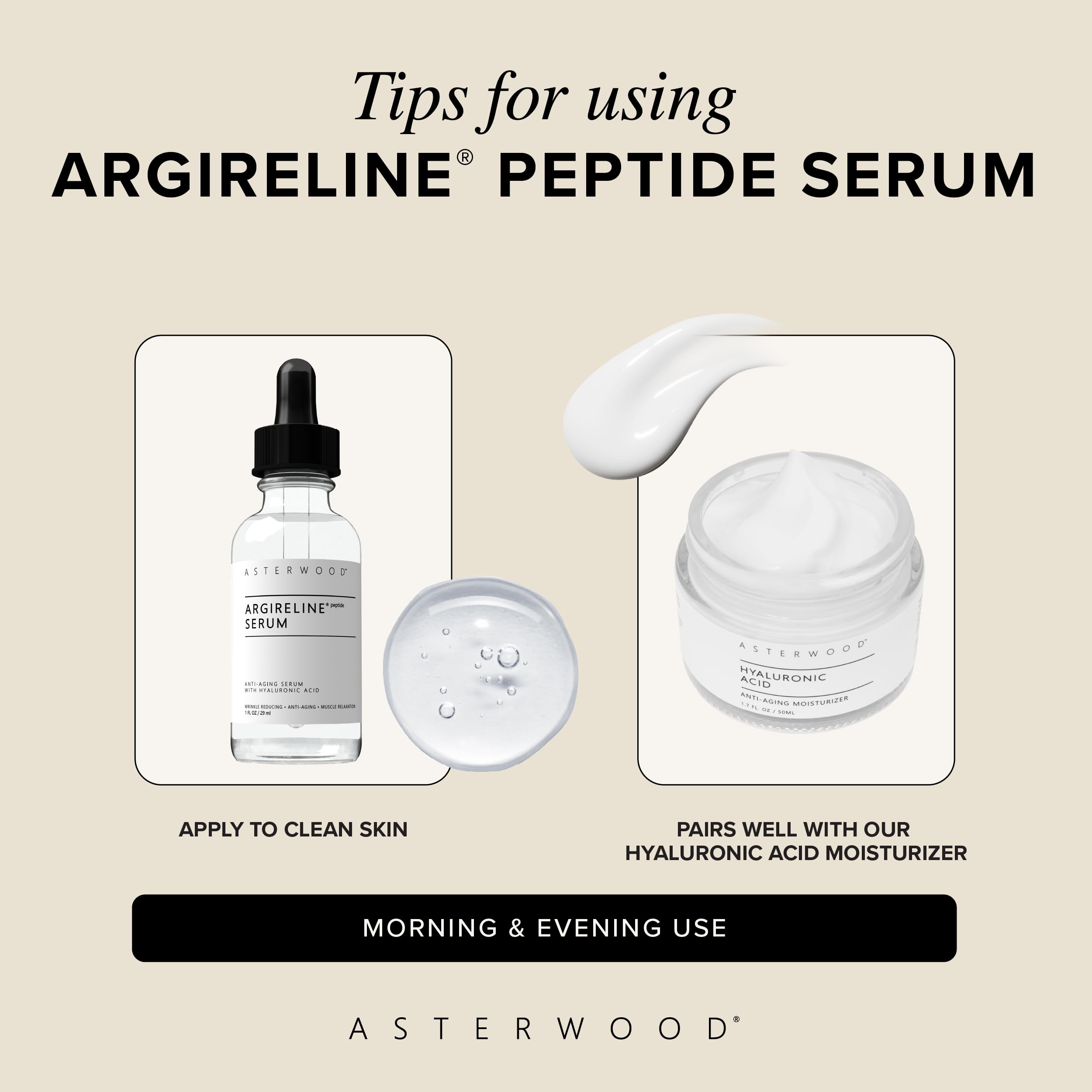 Asterwood Argireline Serum USA made badge emphasizes trusted production