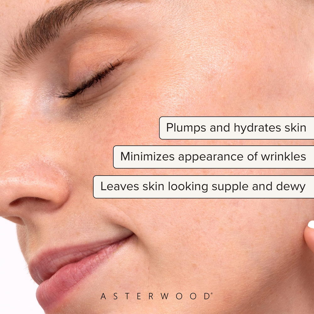 Asterwood Hyaluronic Serum pump dispenser ready for easy, precise application.