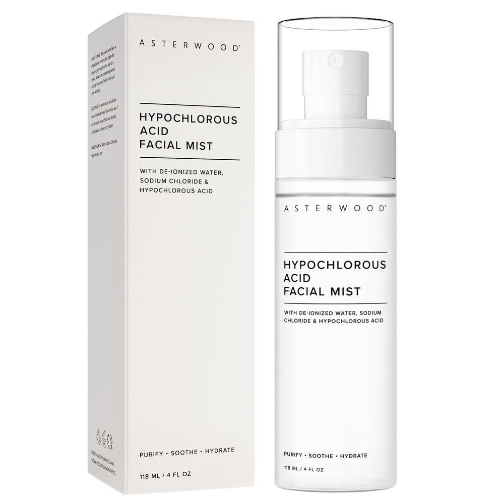 Asterwood Hypochlorous Acid Spray bottle for gentle facial cleansing and soothing mist.