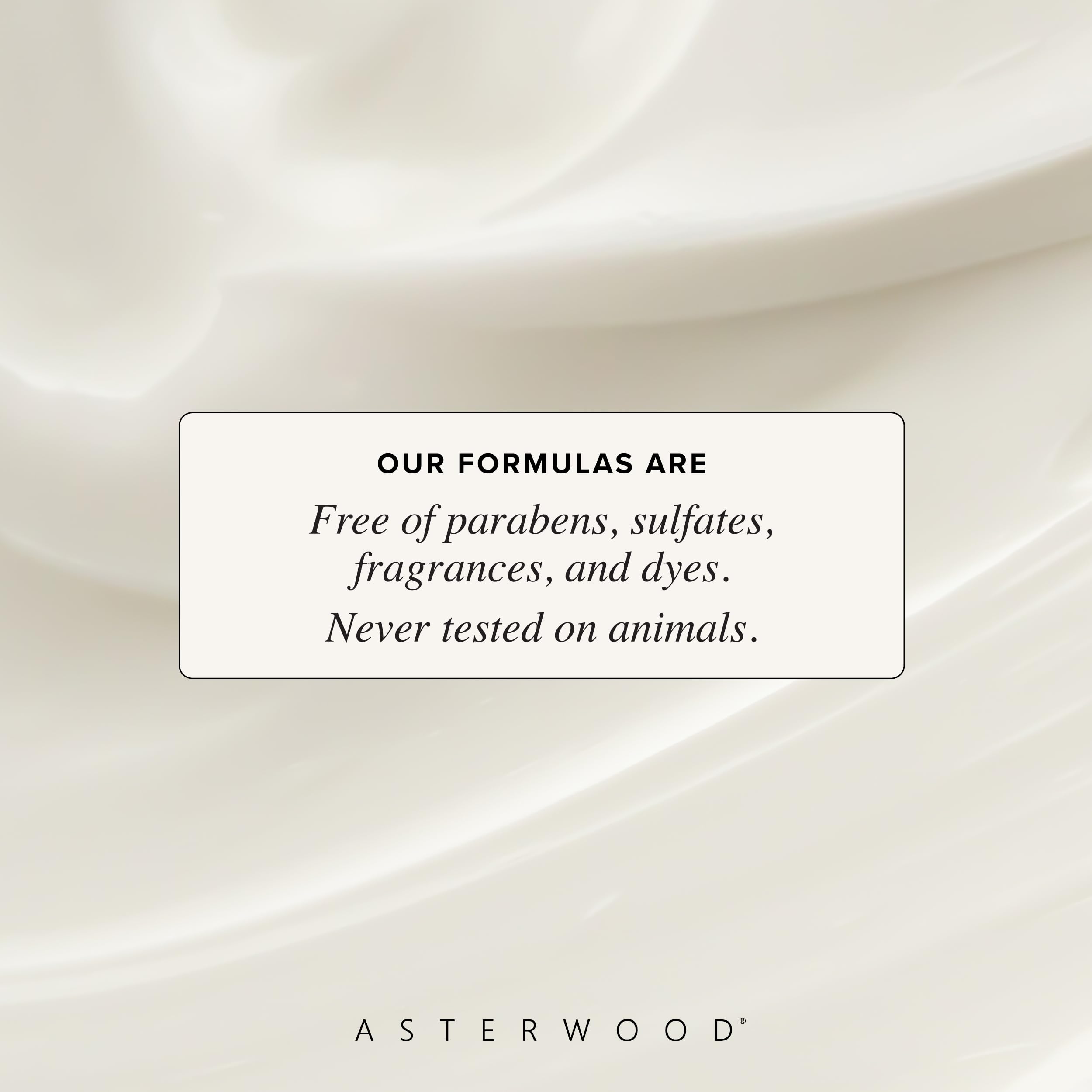 Asterwood sensitive-skin friendly formula label indicating hypoallergenic ingredients.