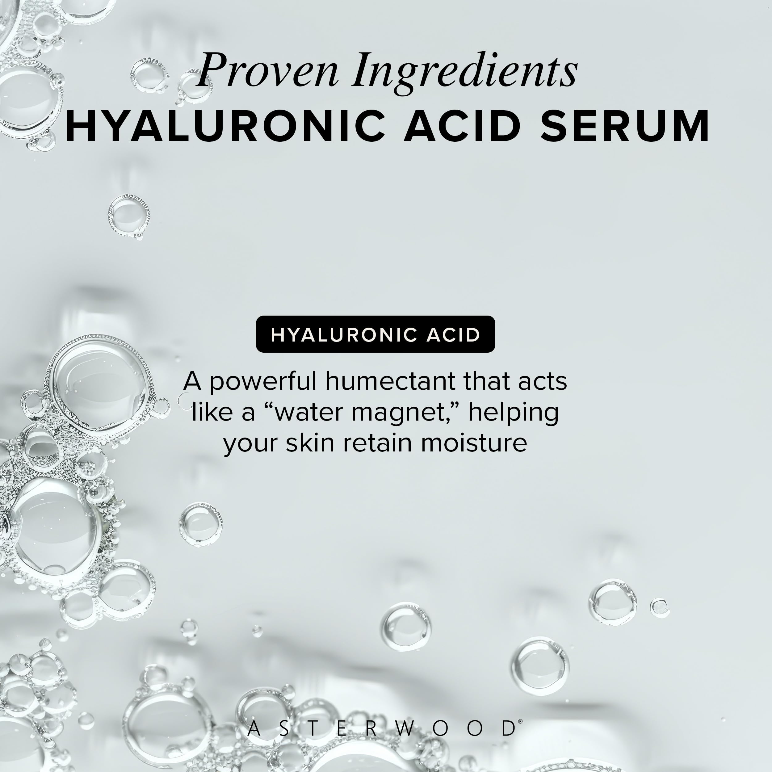 Asterwood serum drop on damp skin demonstrates hydrating application in routine