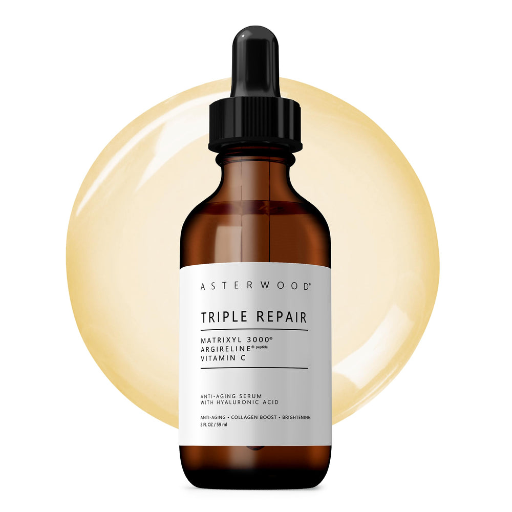 Asterwood Triple Repair Serum bottle with pump for easy daily use