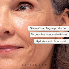 Closeup texture image of Asterwood serum showing smooth, light feel for easy application.