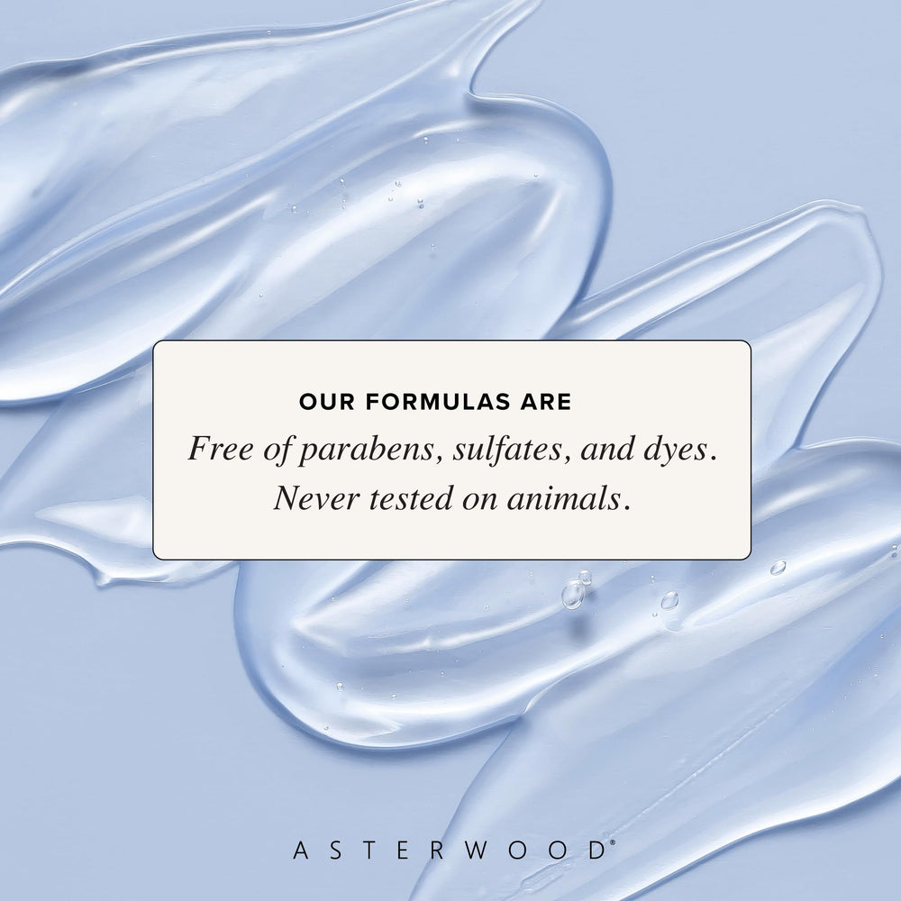 Asterwood Cruelty-free vegan label on the serum bottle signals gentle care.