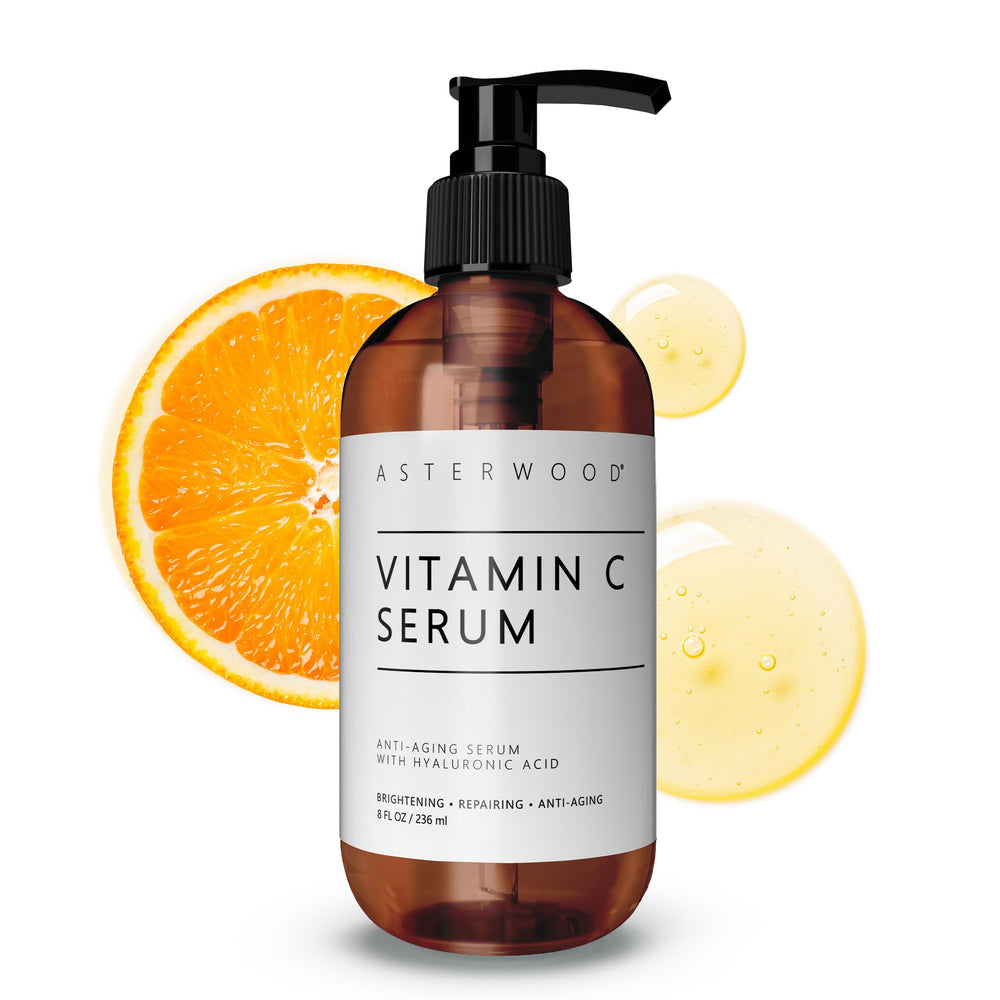 Asterwood Vitamin C Serum bottle with dropper for brightening hydration.