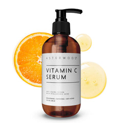 Asterwood Vitamin C Serum bottle with dropper for brightening hydration.
