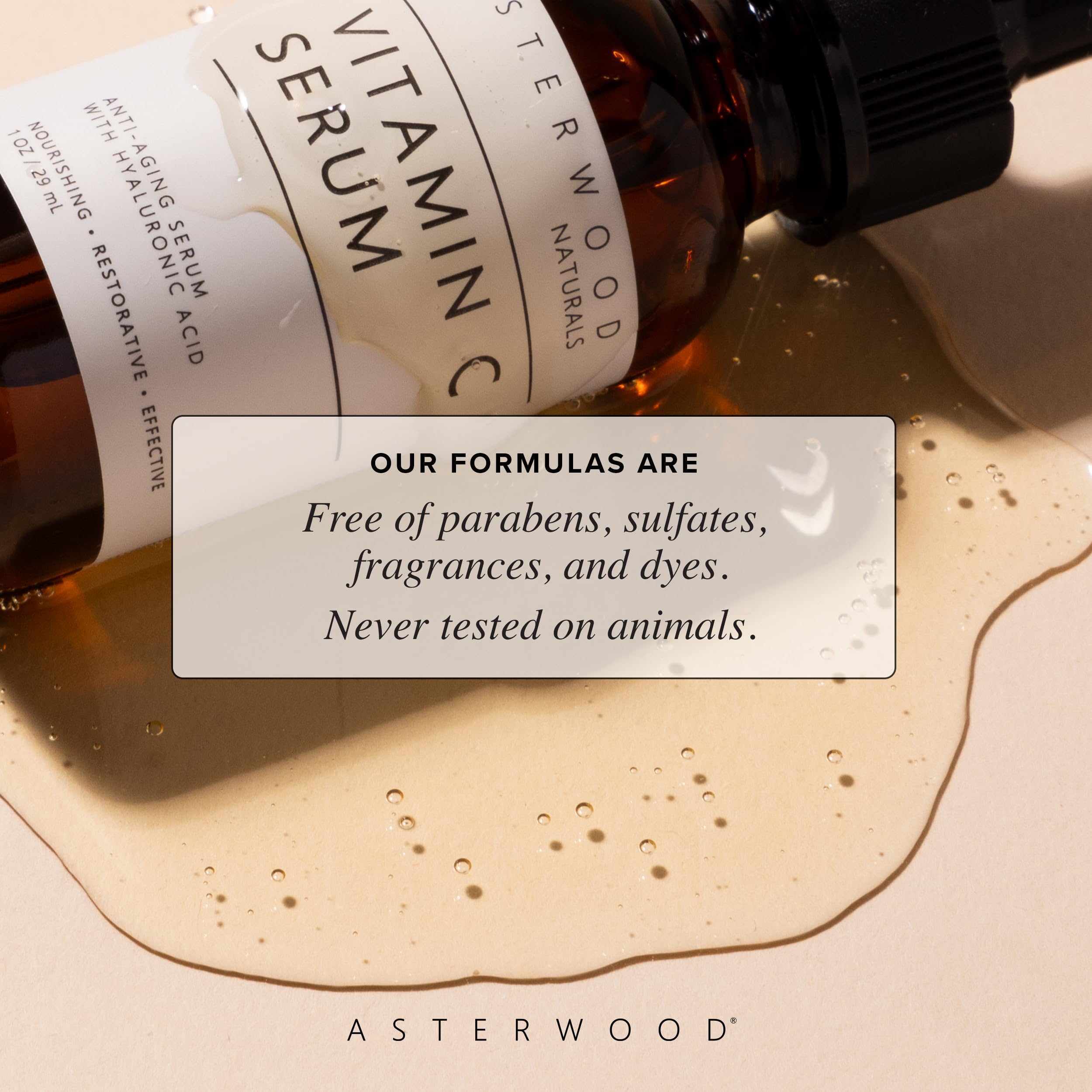 Asterwood Vitamin C Serum with hyaluronic acid for plump, hydrated skin.