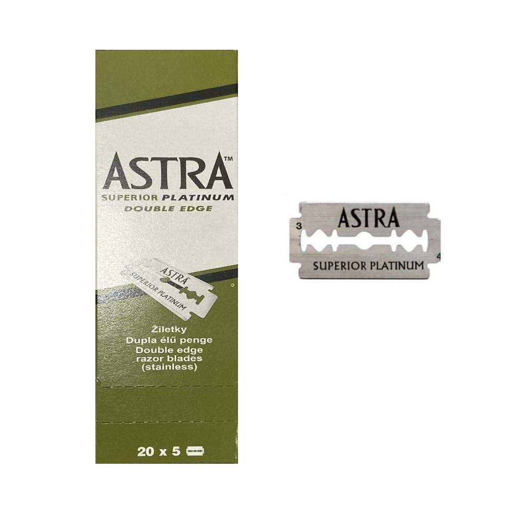 ASTRA Superior Platinum double edge blades front view promises long-lasting smooth shaves